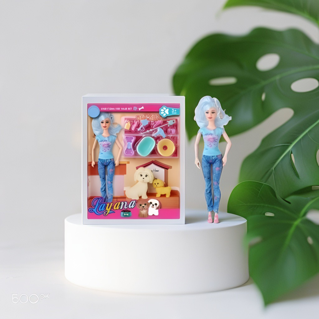 Blue - Barbie Doll House Playset with Dogs| Barbie Inspired Petsito Doll with 2 Puppies & Grooming Accessories | Fun Girl Toy Gift LMI12737.