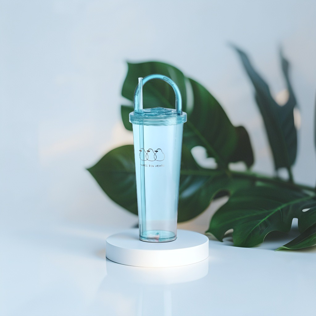 Cute Penguin Bubble Tea Tumbler with Handle and Straw | Reusable Blue Plastic Boba Cup NOVGBT-8858