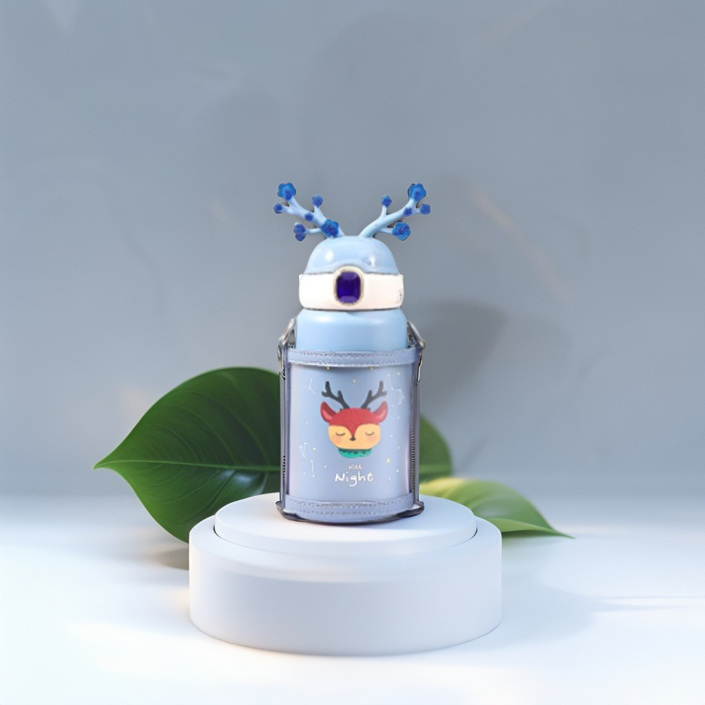 Blue - FrostySip Reindeer Horns – 550ml Stainless Steel Sipper Bottle | Cute Leakproof Water Bottle for Kids & Adults NOV5269.