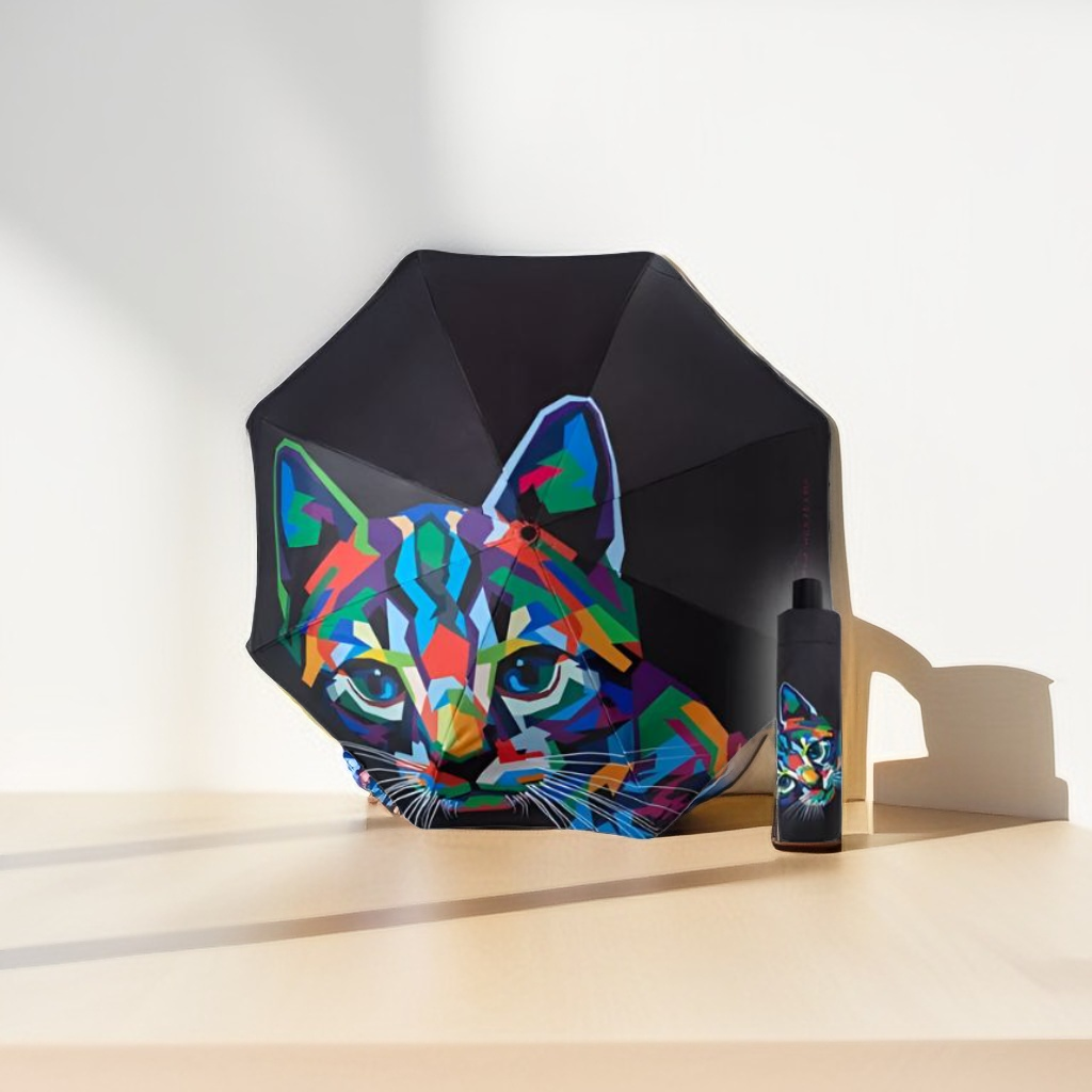 NeoPaw - 50cm Cat Print Umbrella with Neon Lightning Design | Cute & Stylish Umbrella for Kids and Cat Lovers NOV9931.