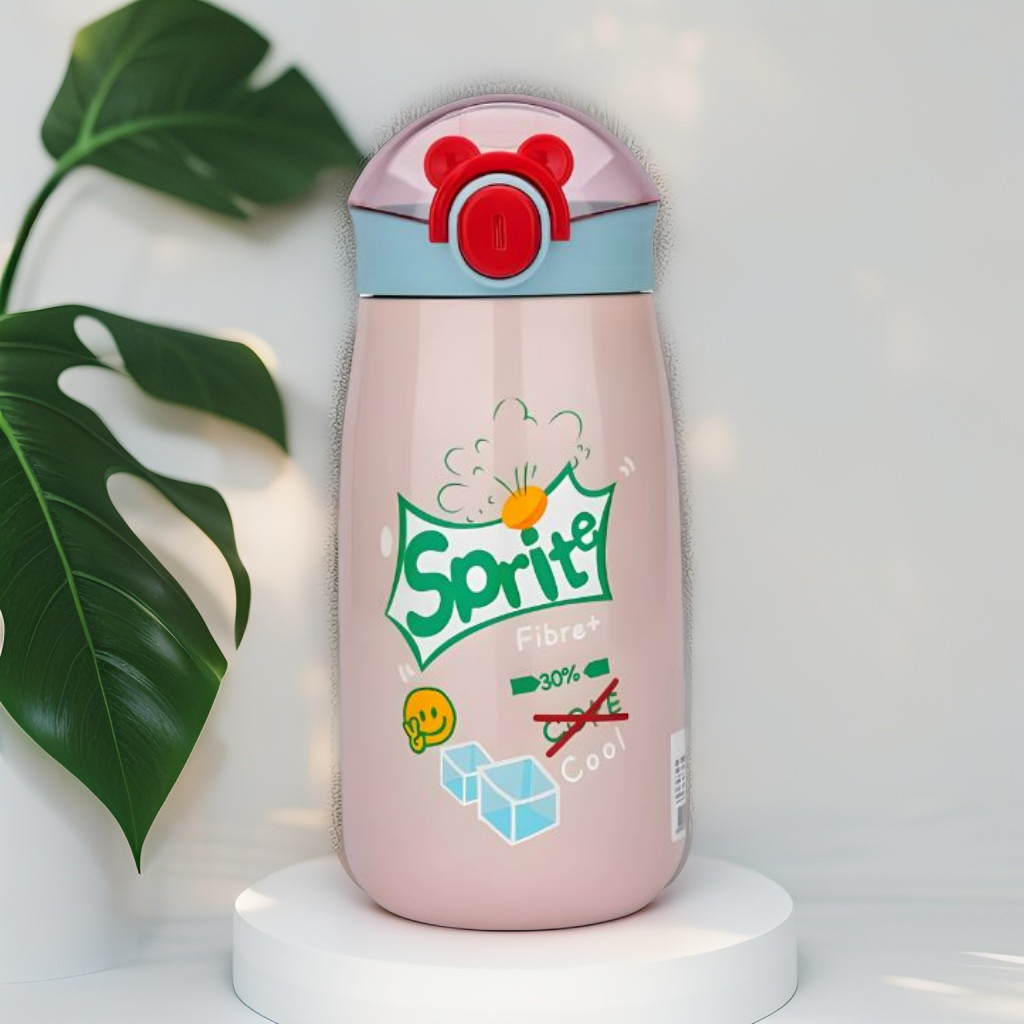 Pink - AquaBuddies – 500ml Cold Drink Water Bottle for Kids | Cute Print Straw Sipper | Leak-Proof & BPA-Free NOV3554.