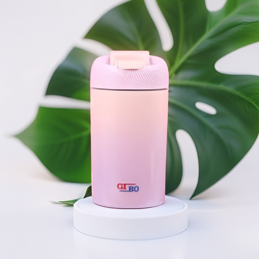 Pink - Double Shaded 2-in-1 Water Bottle 370ml – Stylish & Compact for Office Workers NOV3295.