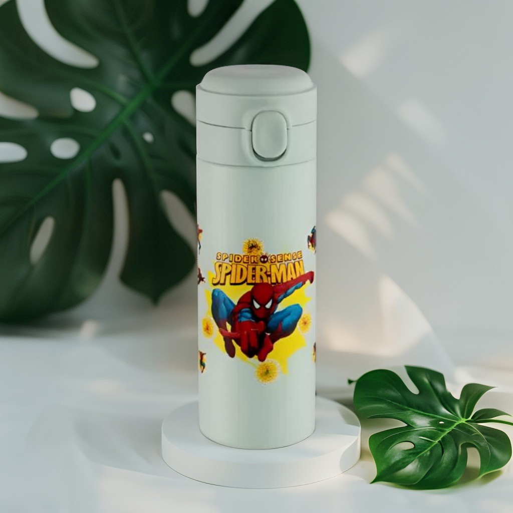 Spider-Man Stainless Steel Water Bottle 420ml – Leak-Proof, Printed Kids Water Bottle with Lock Lid NOV1563.
