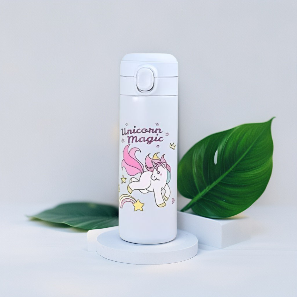 Blue - UniSip – Unicorn Printed Vacuum Bottle 420ml Stainless Steel for Kids & Adults NOV1555.