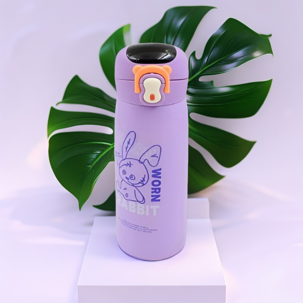 TinyHydro – Cartoon Print Bottle 450ml Stainless Steel, Push Button with Lock, Smart Temp Display NOV7250.