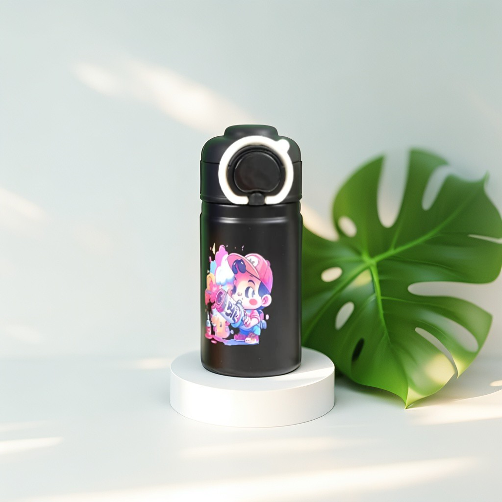 Temperature Control Stainless Steel Water Bottle – 550ml Cartoon Aesthetic Design with Push Button Sipper NOV8420.