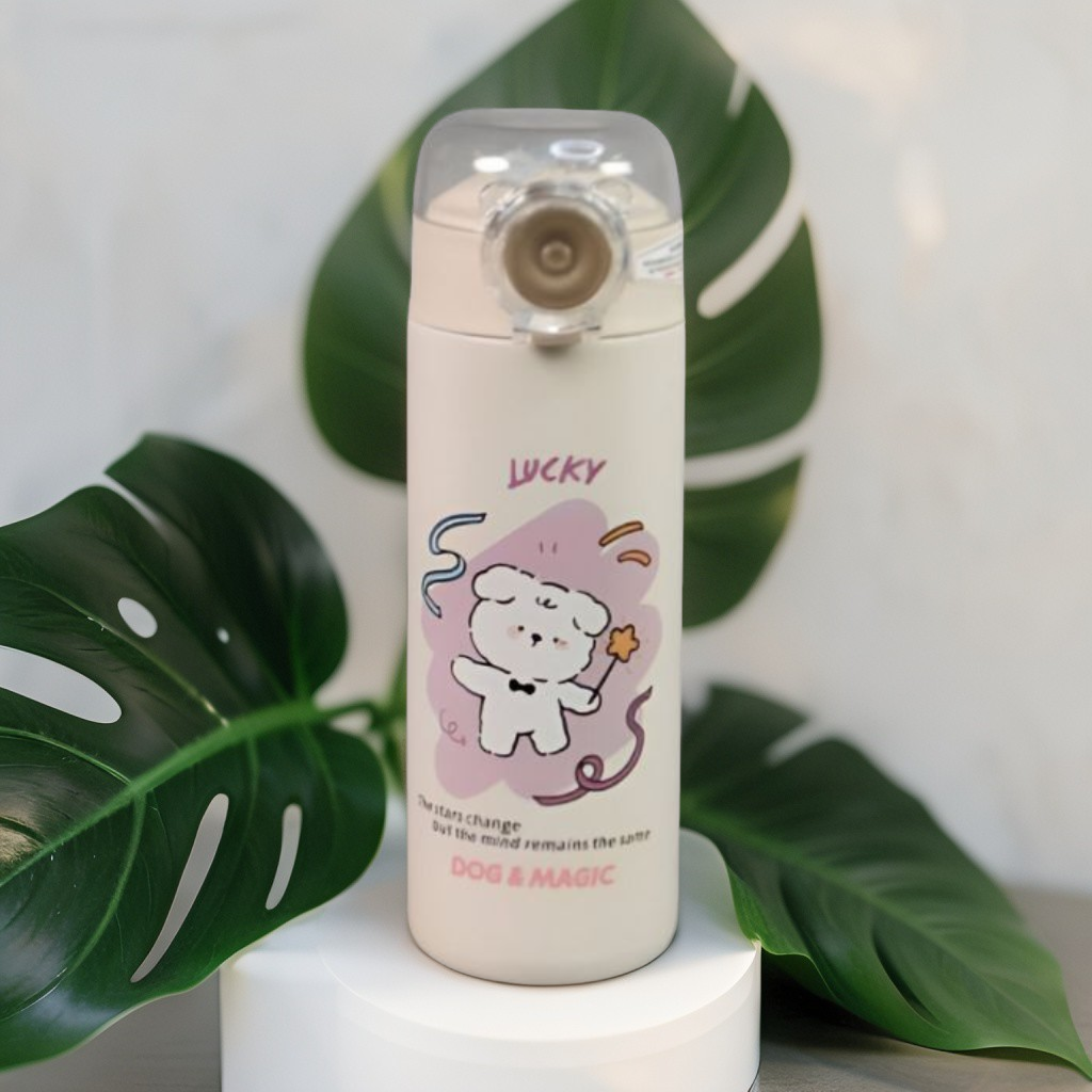 Cream - TailSip Stainless Steel Bottle – 500ml Cute Puppy Design Sipper | Perfect for School & Office NOV11558.