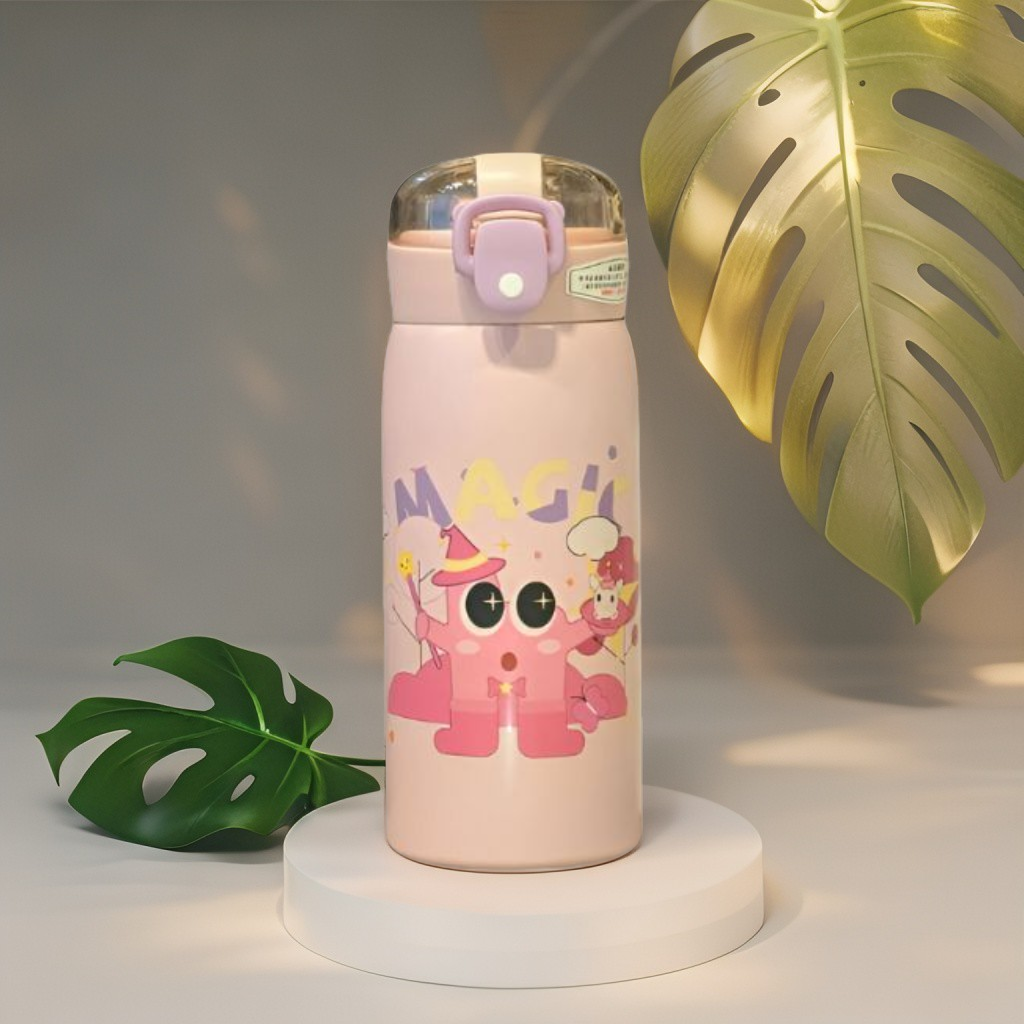Peach - Milo 500ml Stainless Steel Kids Water Bottle – Cute Print, Leak-Proof & BPA-Free NOV11551.