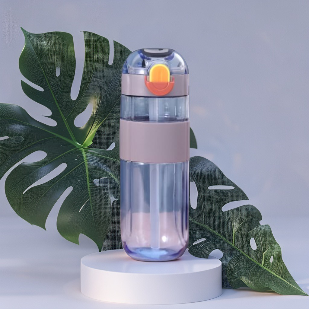 Blue - HydroMate – 580ml Plastic Water Bottle with Push-Button Sipper and Straw NOV5267.