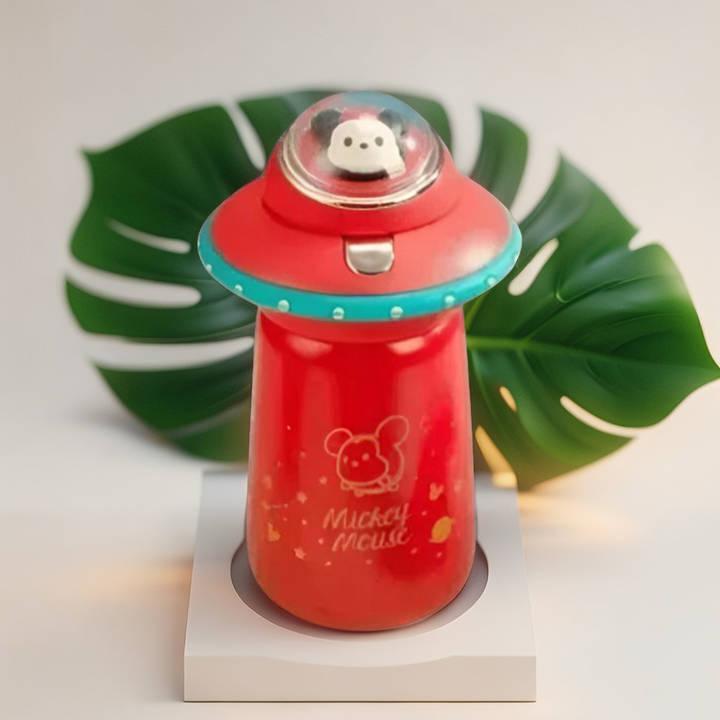 Red - Space Ship Shaped Vacuum Insulated Water Bottle for Kids – 300ml Leakproof & BPA-Free NOV3535.