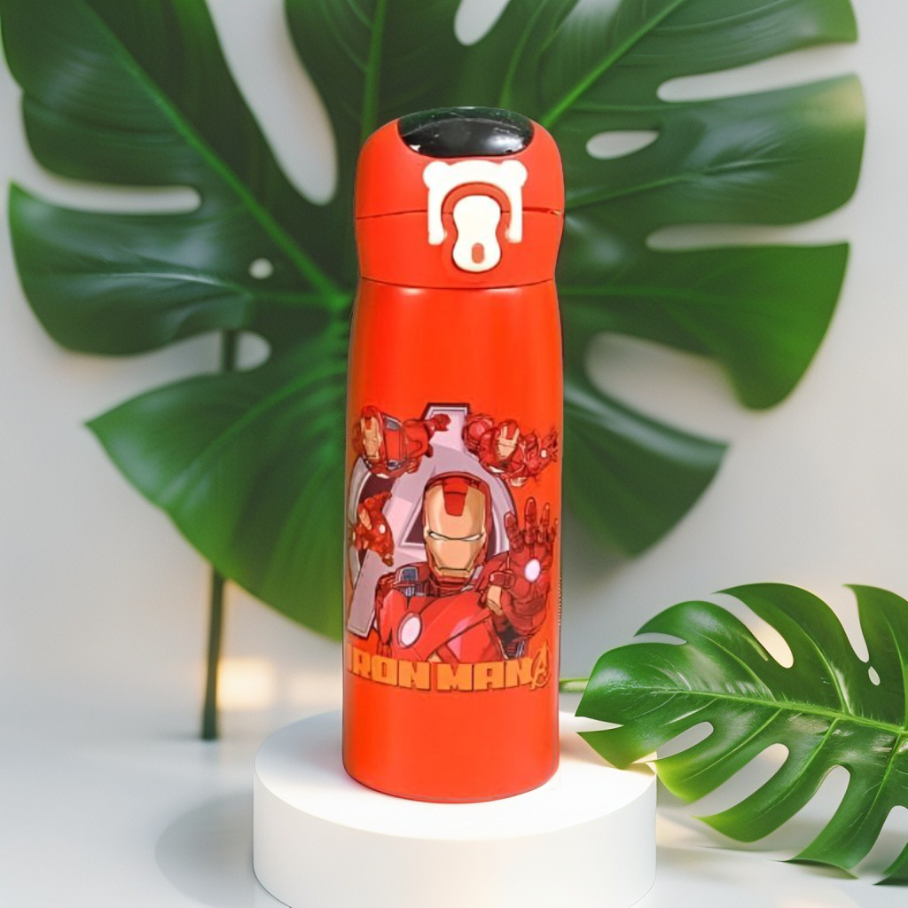 Red - IronJet - Marvel Avengers Stainless Steel Water Bottle 450ml – Push Button Sipper for Kids | Leakproof & BPA-Free NOV8419.