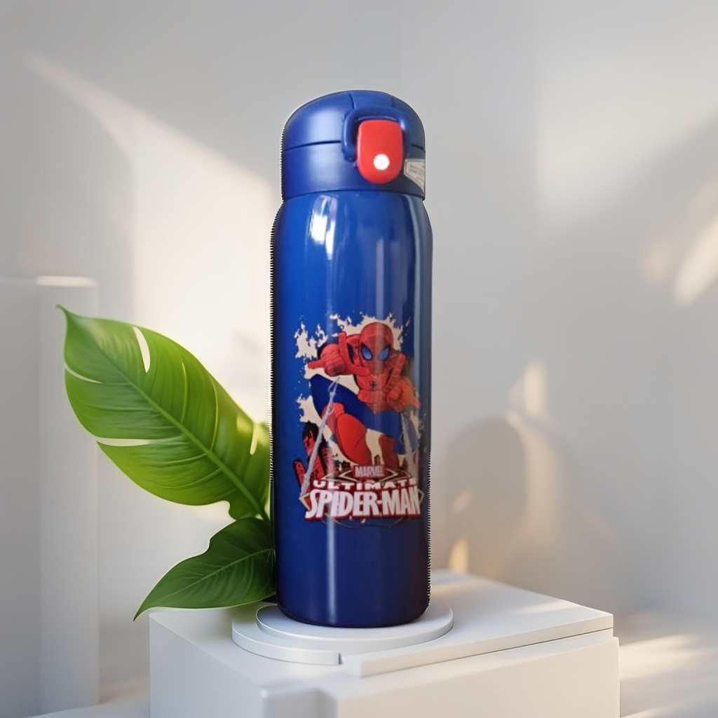 BlueSpider - Avengers Theme Sipper Bottle – Stainless Steel & Leakproof 500ml Push Button with Lock NOV8336.