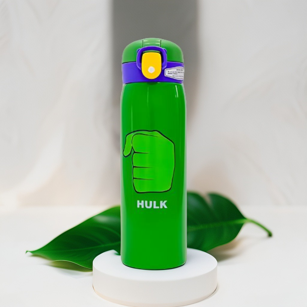 HulkSip - Avengers Theme Sipper Bottle – Stainless Steel & Leakproof 500ml Push Button with Lock NOV8408.