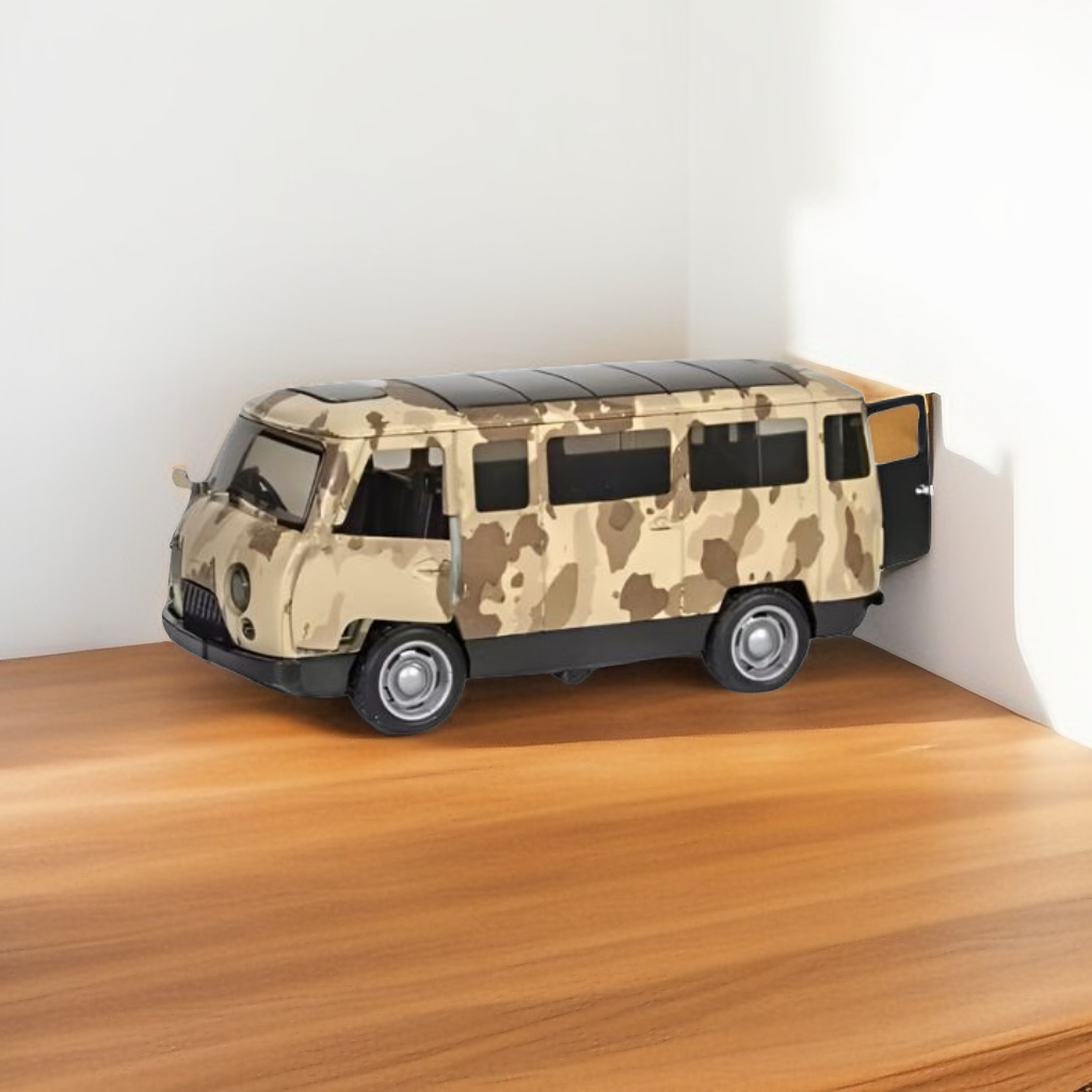 Brown - Military Print Minibus Die Cast Toy - Scale 1:36 Pull Back Action, Opening Doors, Durable Toy Model for Kids LMI15105.
