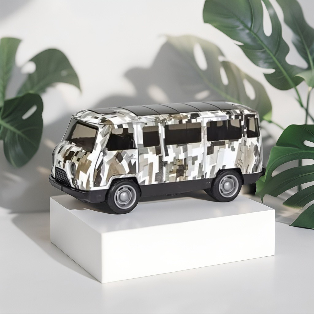 White - Military Print Minibus Die Cast Toy - Scale 1:36 Pull Back Action, Opening Doors, Durable Toy Model for Kids LMI15105.
