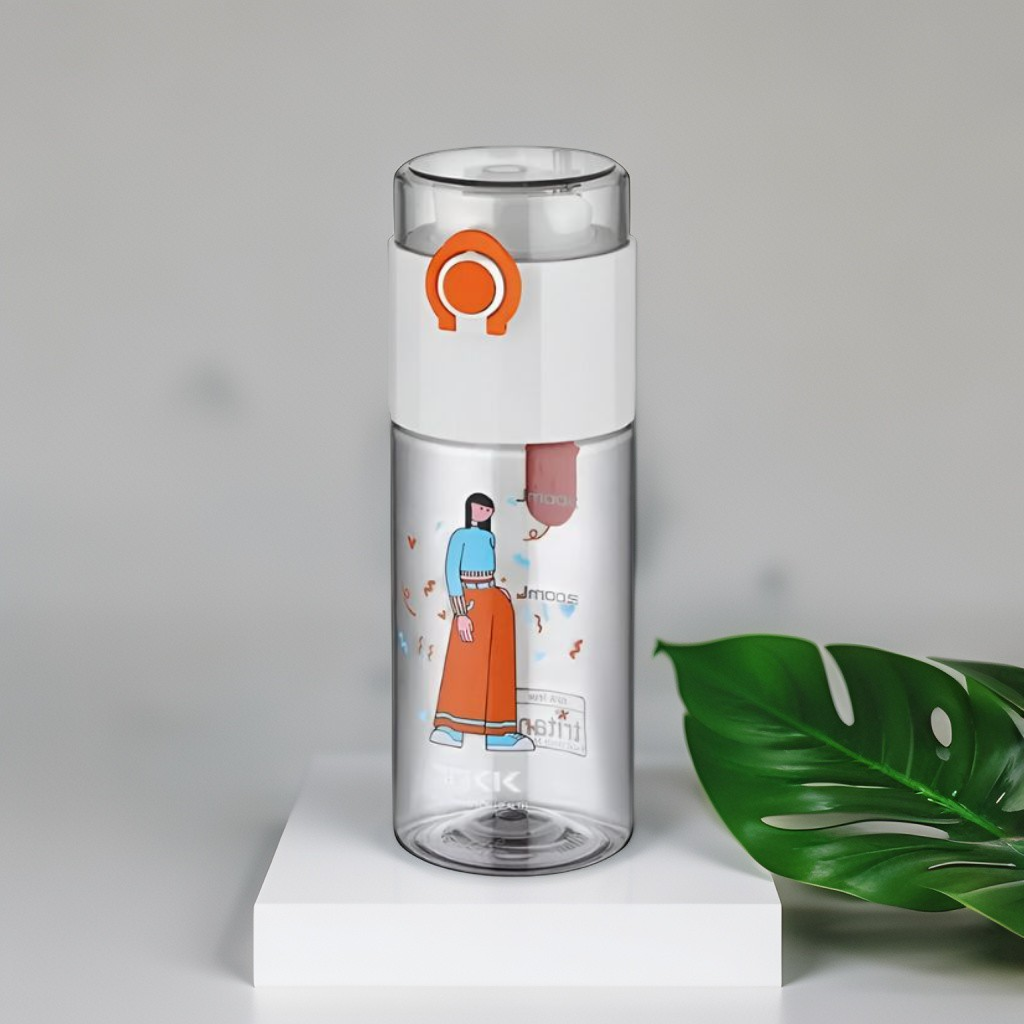 White - Lady Print Water Bottle – 500ml Feminine Design Water Bottle for Girls | Durable, Cute & Leak-Proof NOV3300.