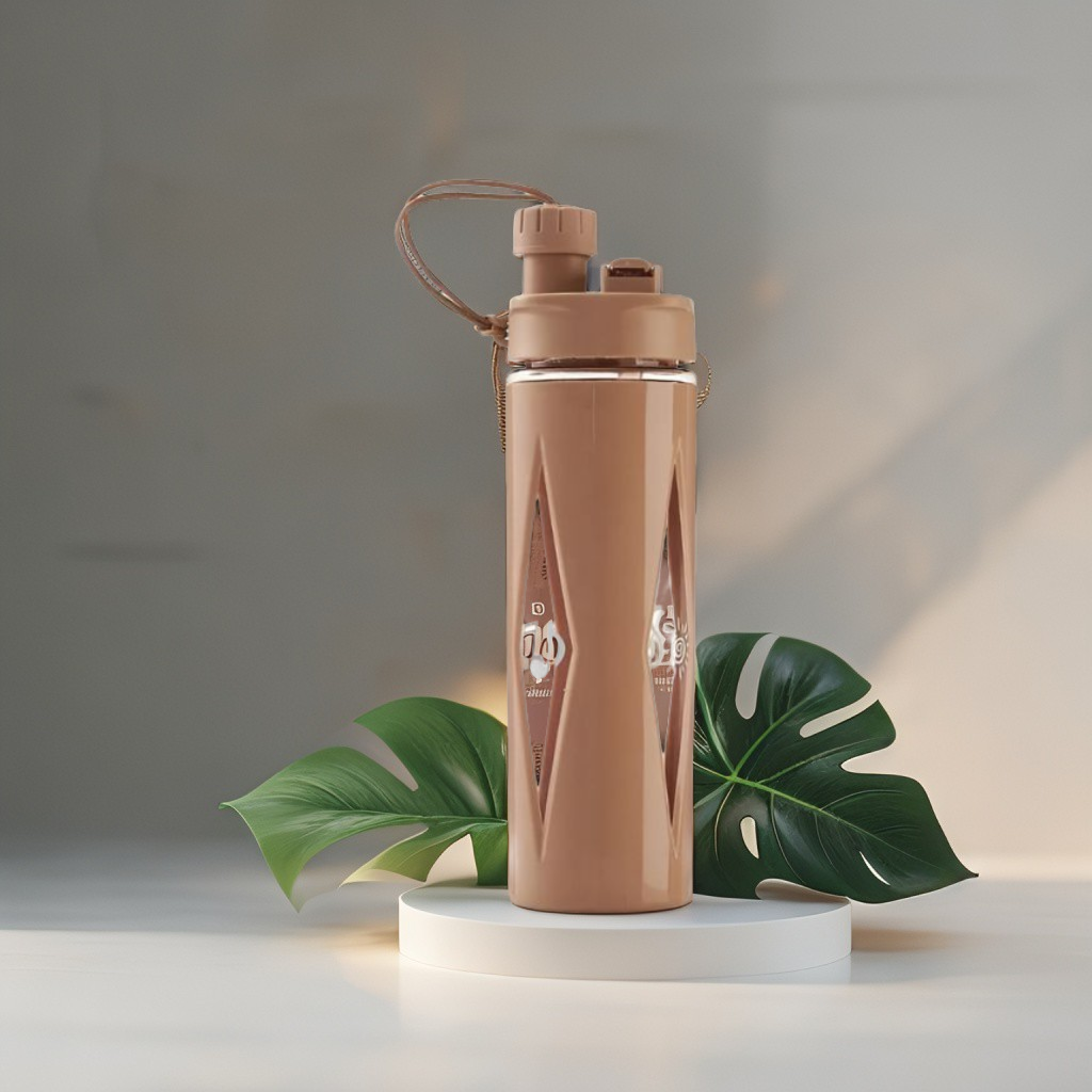 Brown - HydroSip KidsPro - Plastic Water Bottle with Straw and Carry String for School Children & Sports Enthusiasts NOV626.