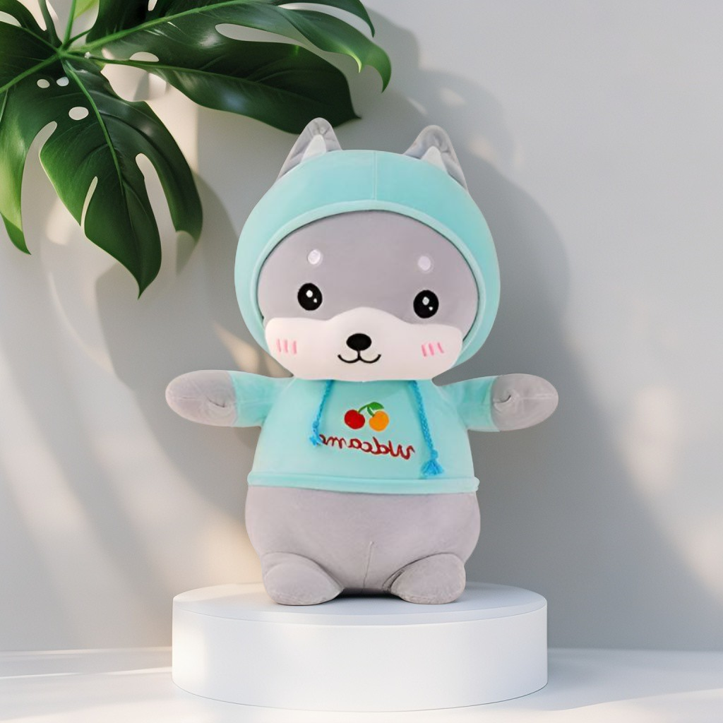 Green - Husky Plush Soft Toy – Cute Stuffed Dog Doll for Babies & Kids | Soft & Cuddly Toy for Boys & Girls 8 inch - MS9587.