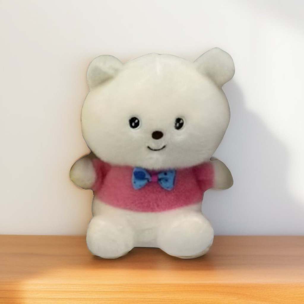 Pink - White Teddy Bear with Bow – Super Soft Stuffed Animal for Gifting & Cuddles 8 inch - MS14485.