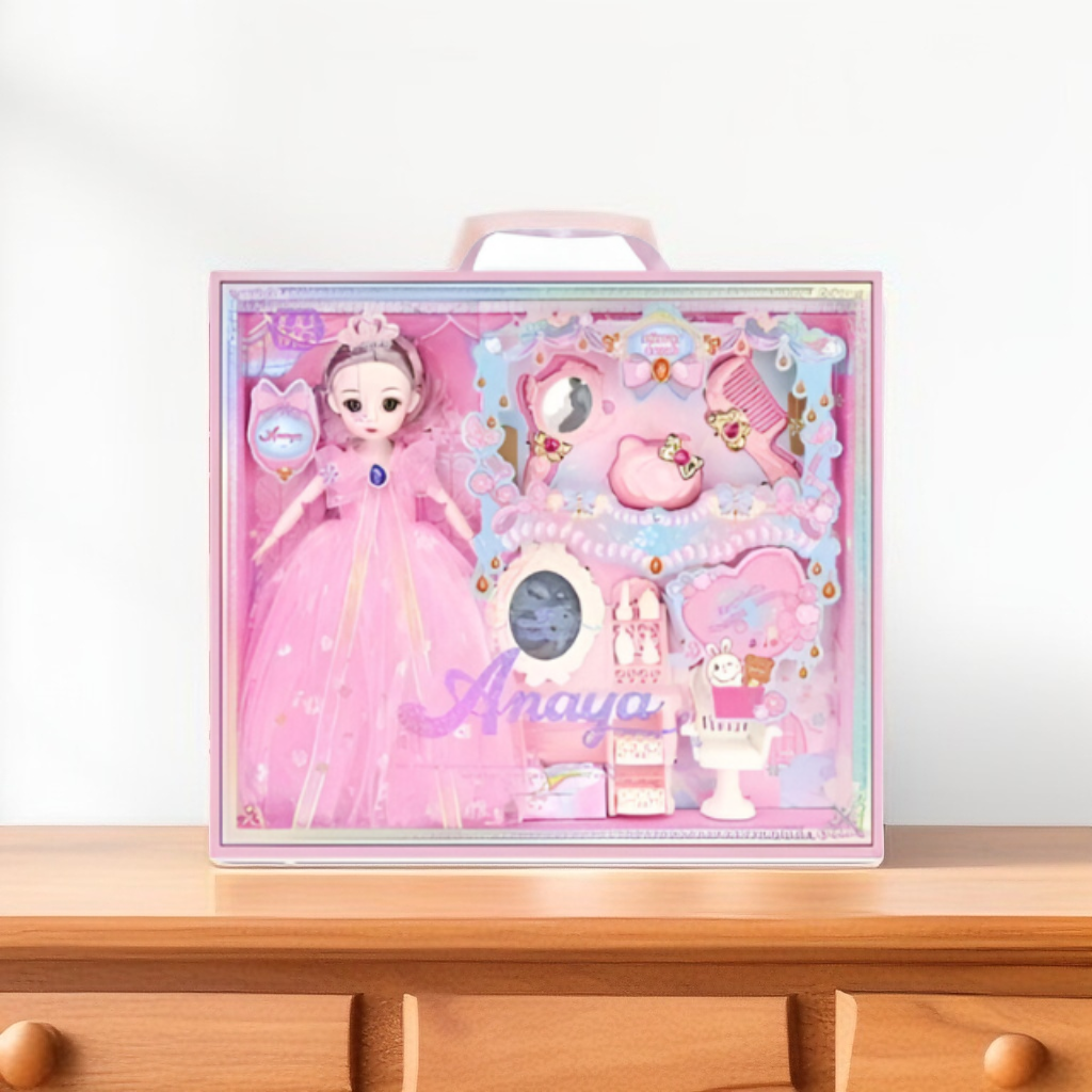 Anaya Pink Princess Fashion Doll Playset | Deluxe Vanity and Hair Salon Accessories Kit | Role Play Gift Toy for Girls NX15285