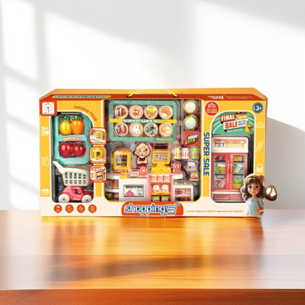 MiniMart – Kids Supermarket Play Set l Shopping Cart, Cash Register & Toy Food | Pretend Grocery Store Playset for Children NX15248.