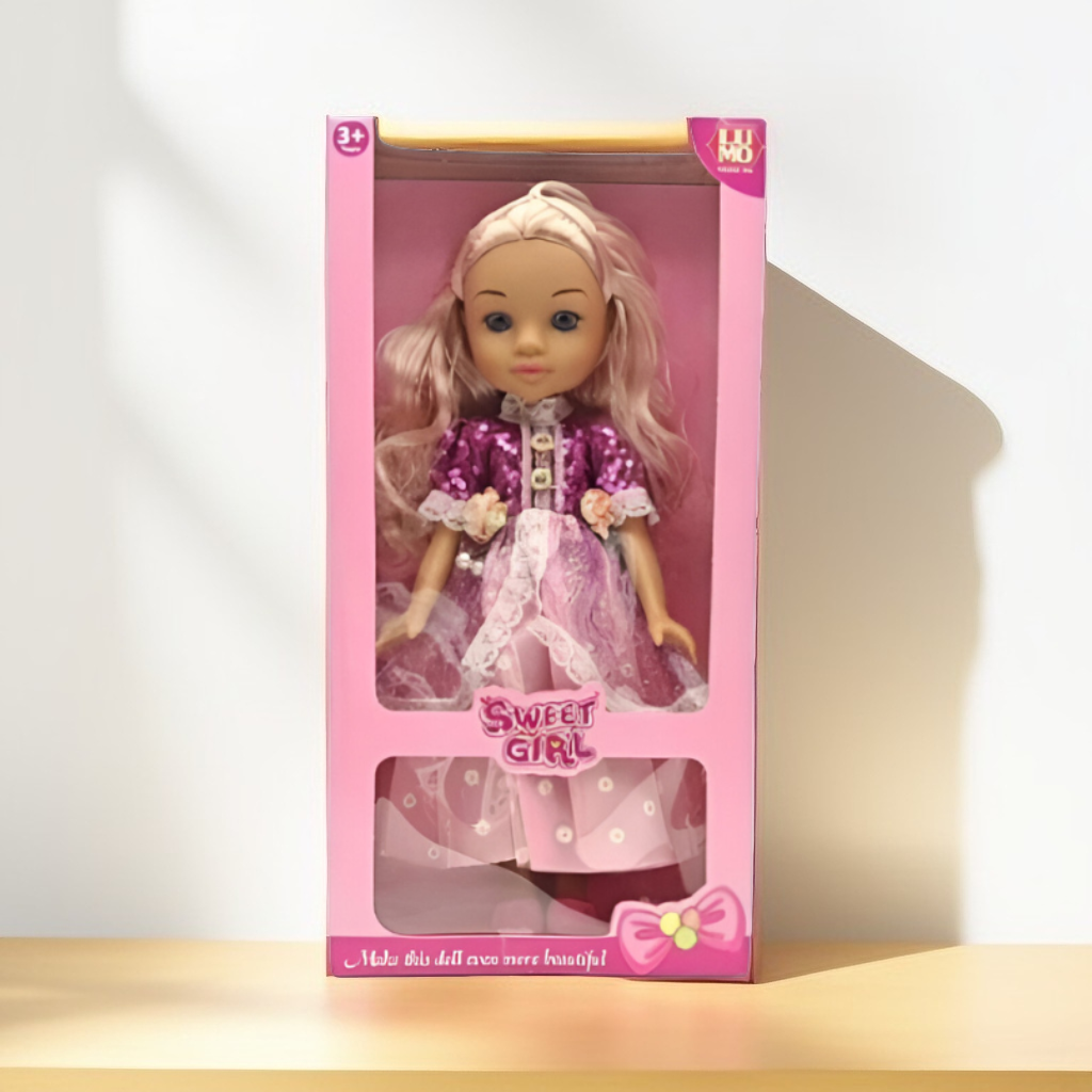 EUMO Sweet Girl Fashion Doll for Girls 3+ Years | Princess Dress-Up Toy with Long Brown Hair LMI14033