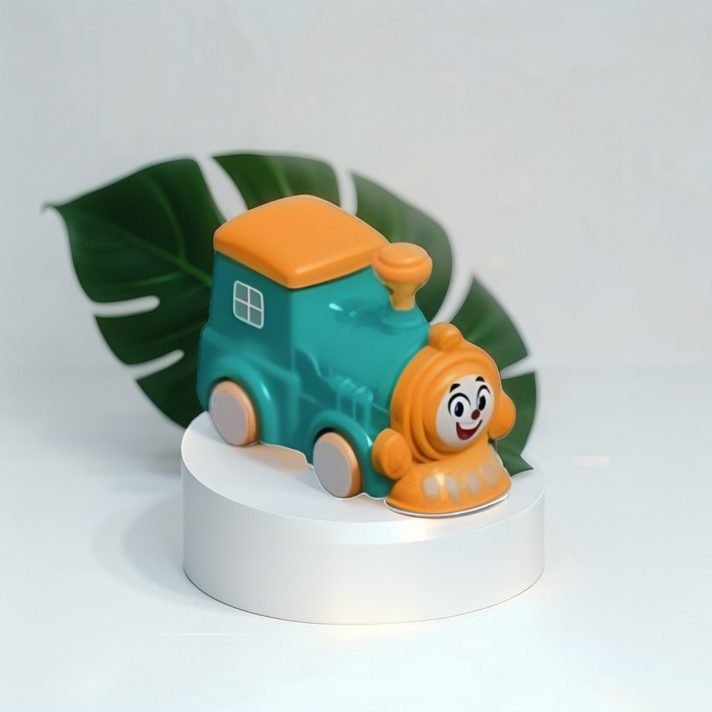 Cute Cartoon Face Mini Train Toy for Toddlers | Teal & Orange Push-and-Go Vehicle LMI12055