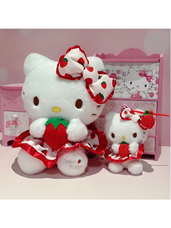 Berry Kitty Plush 12-Inch – Soft Strawberry Cat Plushie Doll for Kids, Cute Girl Room Decoration & Cuddly Gift - MS14015