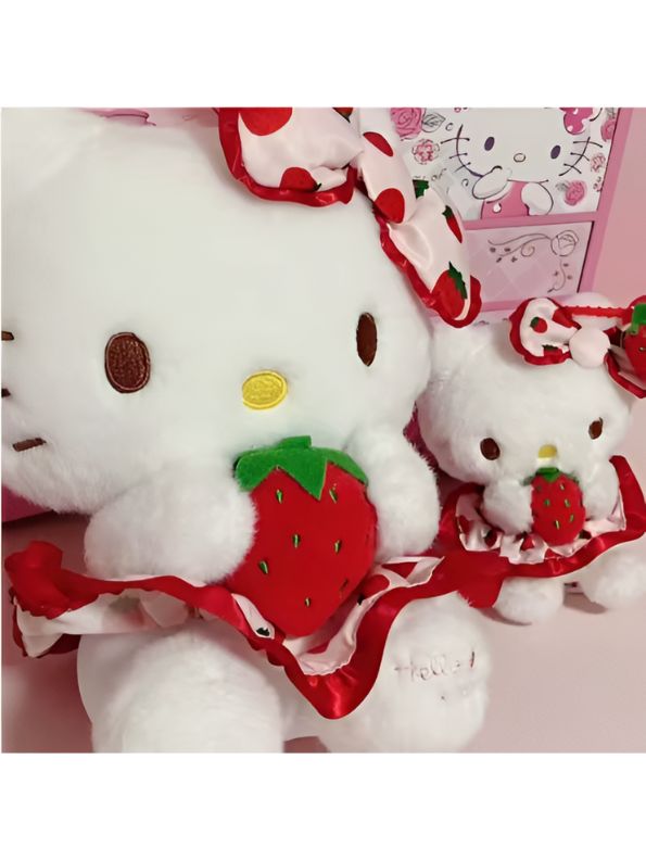 Berry Kitty Plush 12-Inch – Soft Strawberry Cat Plushie Doll for Kids, Cute Girl Room Decoration & Cuddly Gift - MS14015