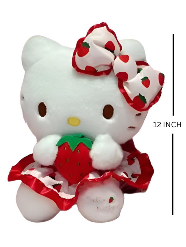 Berry Kitty Plush 12-Inch – Soft Strawberry Cat Plushie Doll for Kids, Cute Girl Room Decoration & Cuddly Gift - MS14015