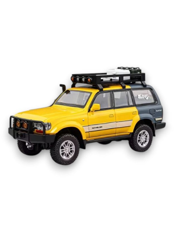 YELLOW - Toyota Land Cruiser LC80 Diecast SUV Toy - Off-Road Camping Model Car with Acrylic Display Case