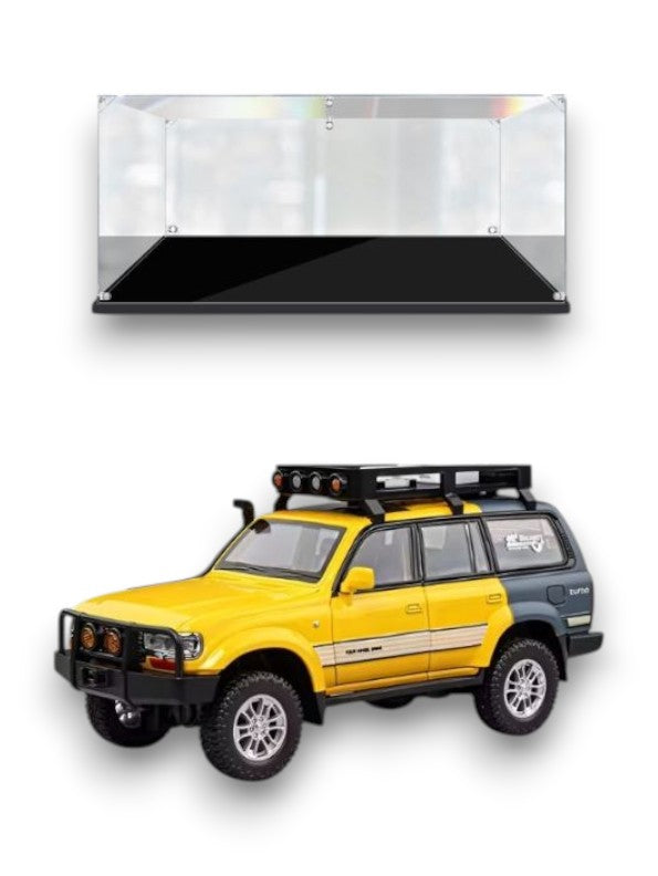 YELLOW - Toyota Land Cruiser LC80 Diecast SUV Toy - Off-Road Camping Model Car with Acrylic Display Case