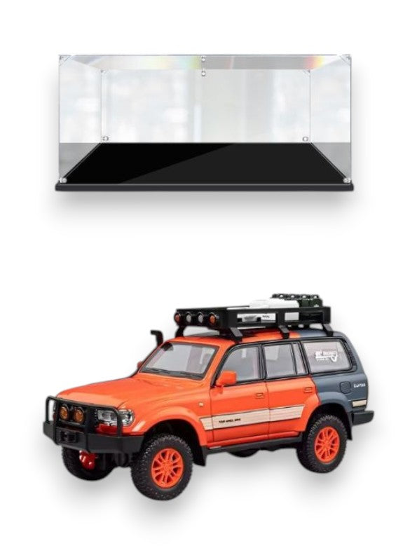 ORANGE - Toyota Land Cruiser LC80 Diecast SUV Toy - Off-Road Camping Model Car with Acrylic Display Case