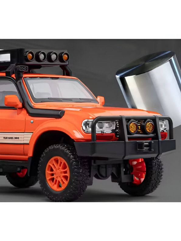 ORANGE - Toyota Land Cruiser LC80 Diecast SUV Toy - Off-Road Camping Model Car with Acrylic Display Case