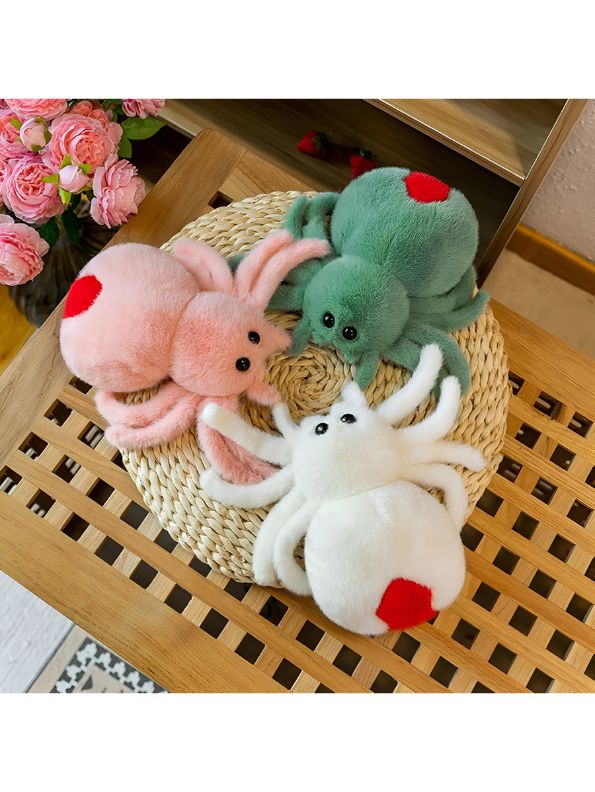 WHITE - Scarlet Spinner 8-Inch Soft Plush Spider – Cute Stuffed Animal Toy for Kids & Gifts - MS14126