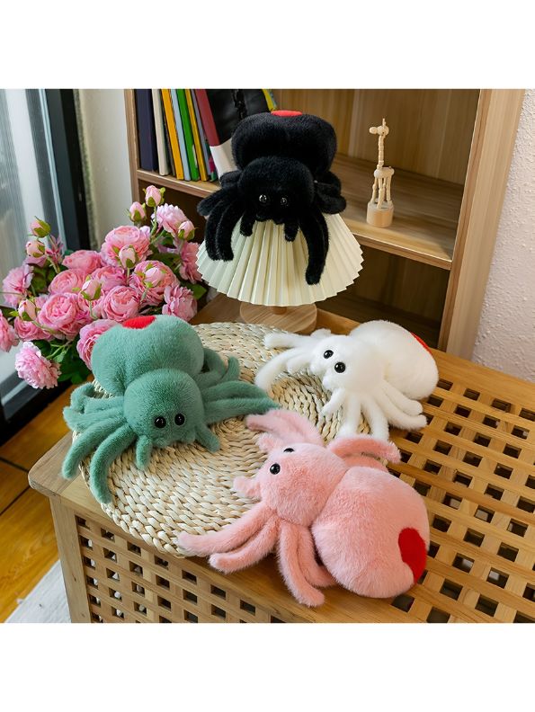 WHITE - Scarlet Spinner 8-Inch Soft Plush Spider – Cute Stuffed Animal Toy for Kids & Gifts - MS14126