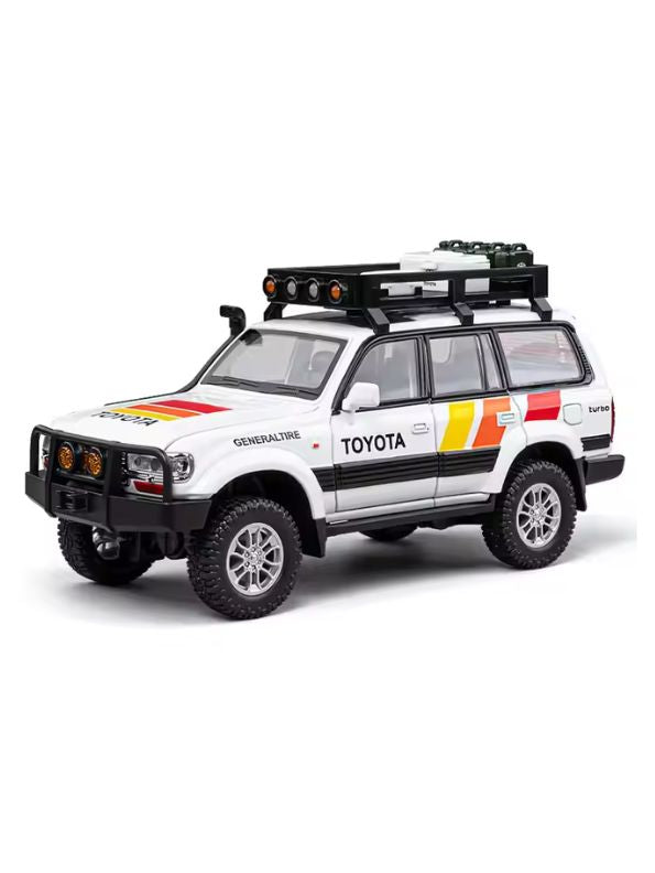WHITE - Toyota Land Cruiser LC80 Diecast SUV Toy - Off-Road Camping Model Car with Acrylic Display Case