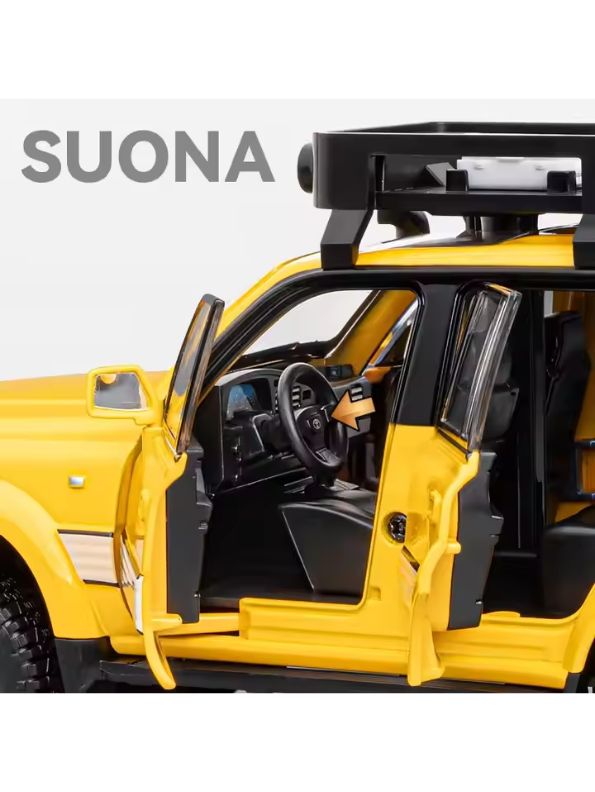 YELLOW - Toyota Land Cruiser LC80 Diecast SUV Toy - Off-Road Camping Model Car with Acrylic Display Case