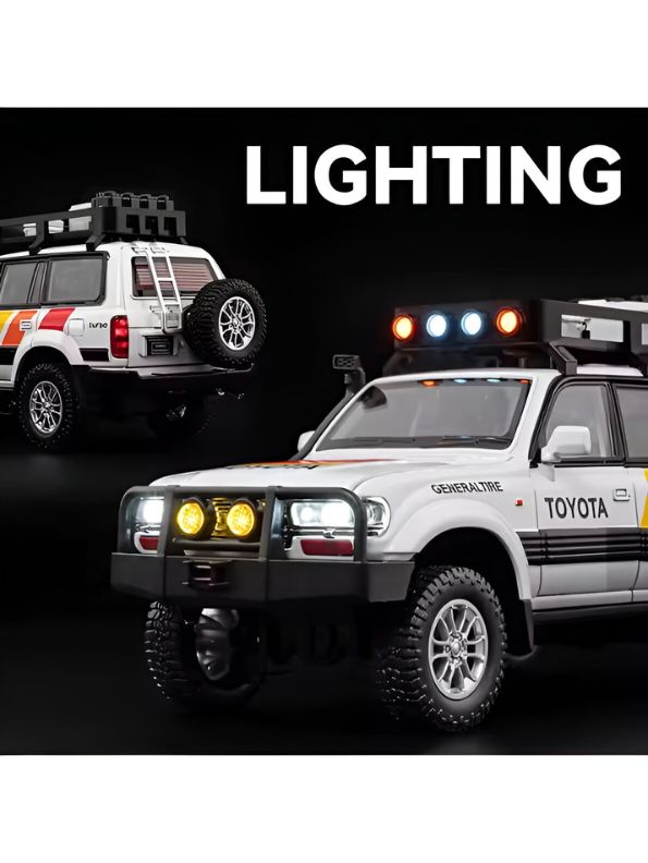 WHITE - Toyota Land Cruiser LC80 Diecast SUV Toy - Off-Road Camping Model Car with Acrylic Display Case
