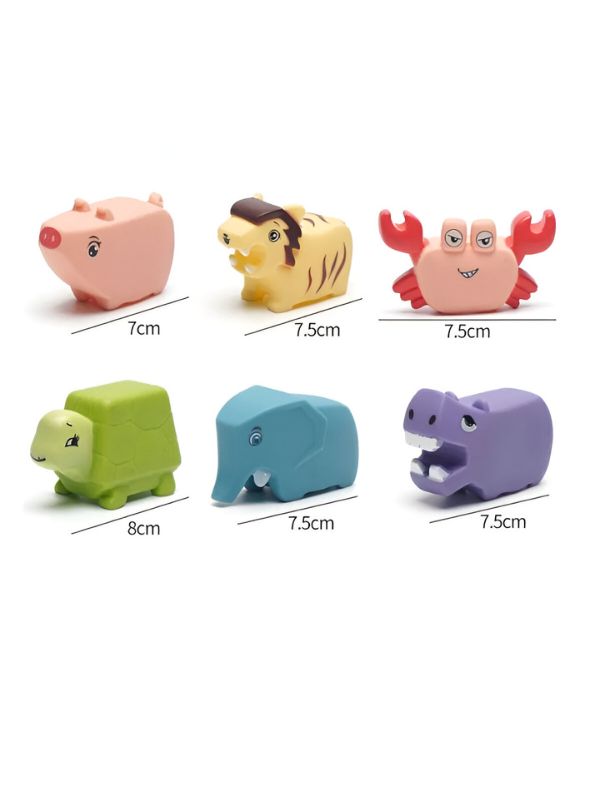RubberJoy Critters – Colorful Squeaky Bath Toys for Kids | Soft Vinyl Cartoon Animals | Educational & Fun Tub Time Toy Set