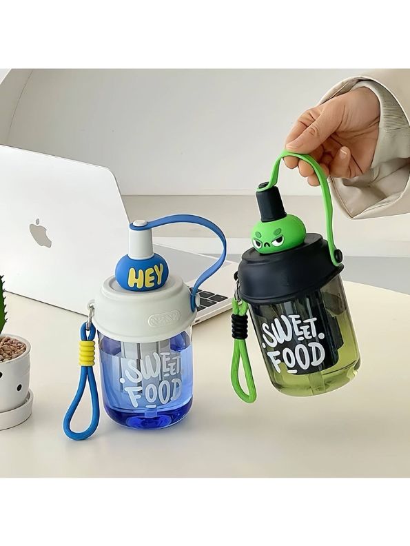 Blue - Cute Water Bottle with Strap for Kids | Leakproof Sipper Bottle for School, Girls & Boys NOVGBT-50720