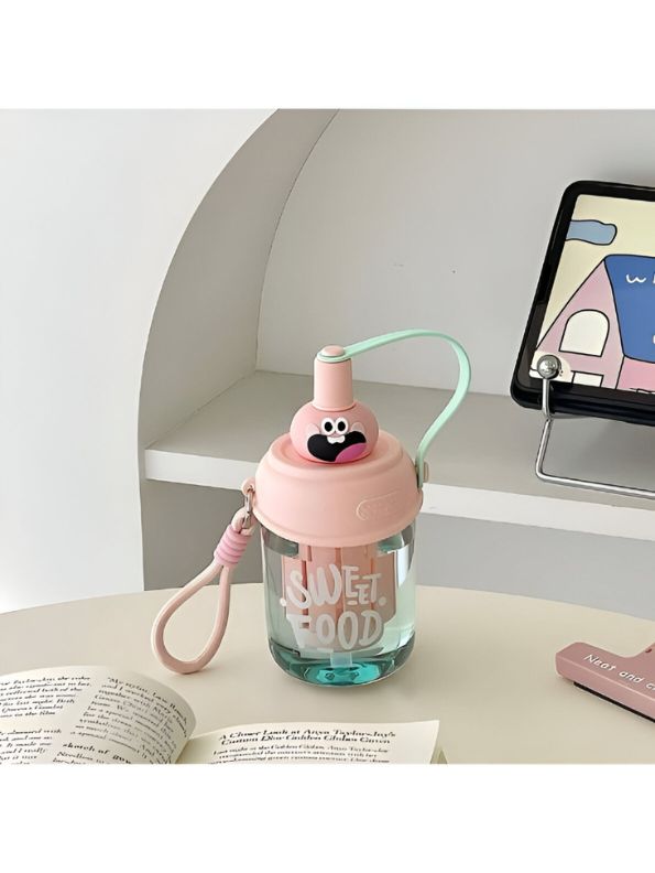 Baby Pink - Cute Water Bottle with Strap for Kids | Leakproof Sipper Bottle for School, Girls & Boys NOVGBT-50720