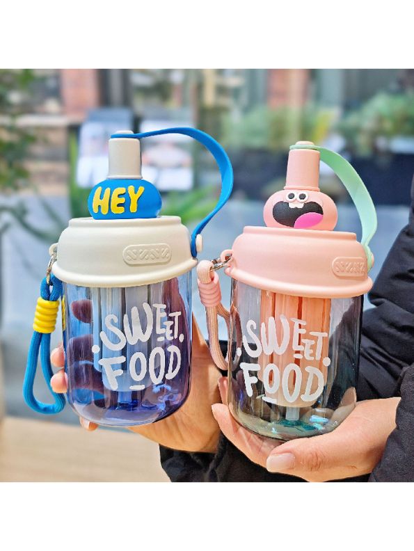 Blue - Cute Water Bottle with Strap for Kids | Leakproof Sipper Bottle for School, Girls & Boys NOVGBT-50720