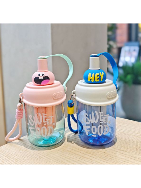 Blue - Cute Water Bottle with Strap for Kids | Leakproof Sipper Bottle for School, Girls & Boys NOVGBT-50720
