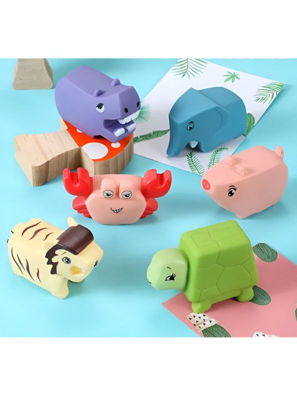 RubberJoy Critters – Colorful Squeaky Bath Toys for Kids | Soft Vinyl Cartoon Animals | Educational & Fun Tub Time Toy Set