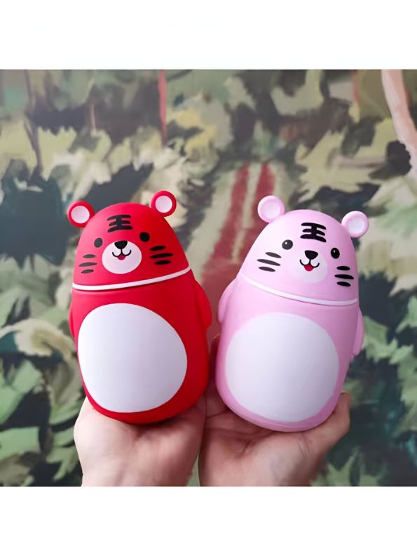 Pink - TigrisElite – Adorable Tiger Glass Water Bottle for Kids | Cute & Eco-Friendly Leakproof Bottle - NS551