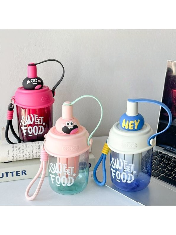 Baby Pink - Cute Water Bottle with Strap for Kids | Leakproof Sipper Bottle for School, Girls & Boys NOVGBT-50720
