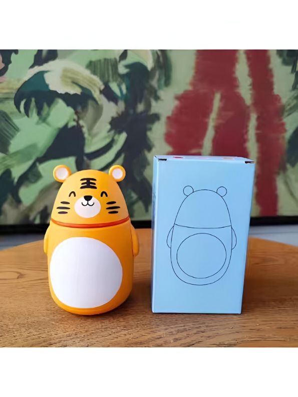 Orange - TigrisElite – Adorable Tiger Glass Water Bottle for Kids | Cute & Eco-Friendly Leakproof Bottle - NS551
