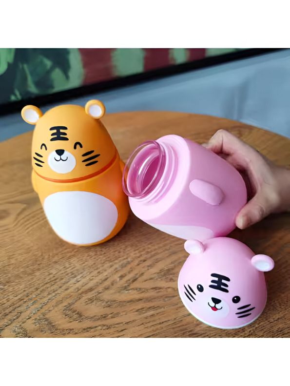 Pink - TigrisElite – Adorable Tiger Glass Water Bottle for Kids | Cute & Eco-Friendly Leakproof Bottle - NS551