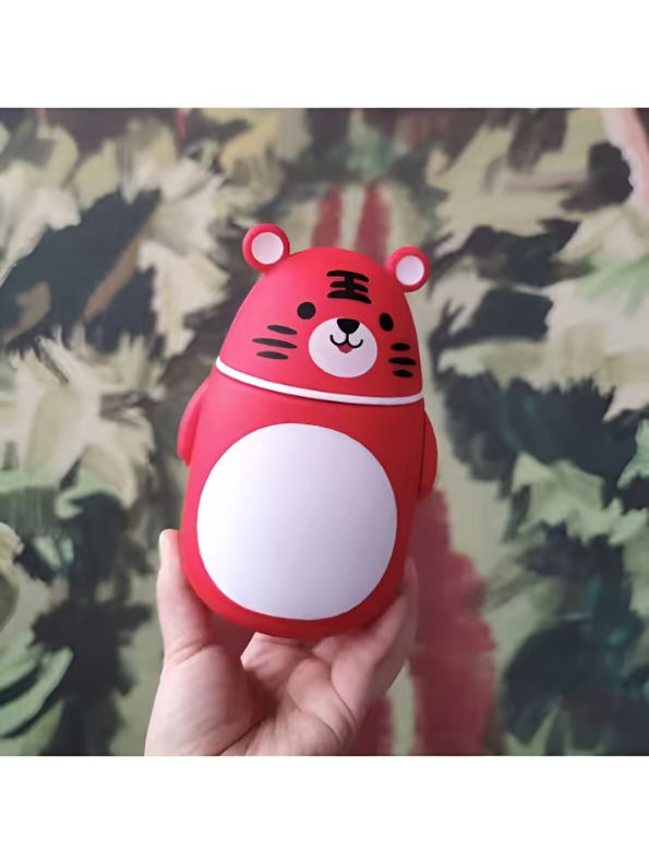 Red - TigrisElite – Adorable Tiger Glass Water Bottle for Kids | Cute & Eco-Friendly Leakproof Bottle - NS551